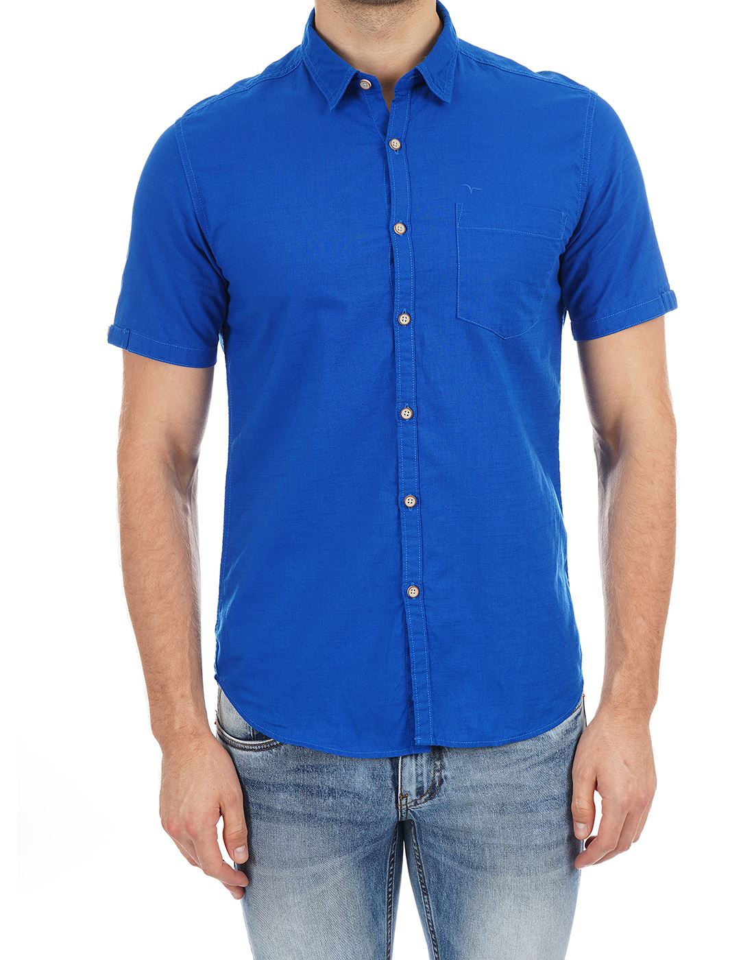Flying Machine Men Casual Wear Solid Royal Blue Shirt